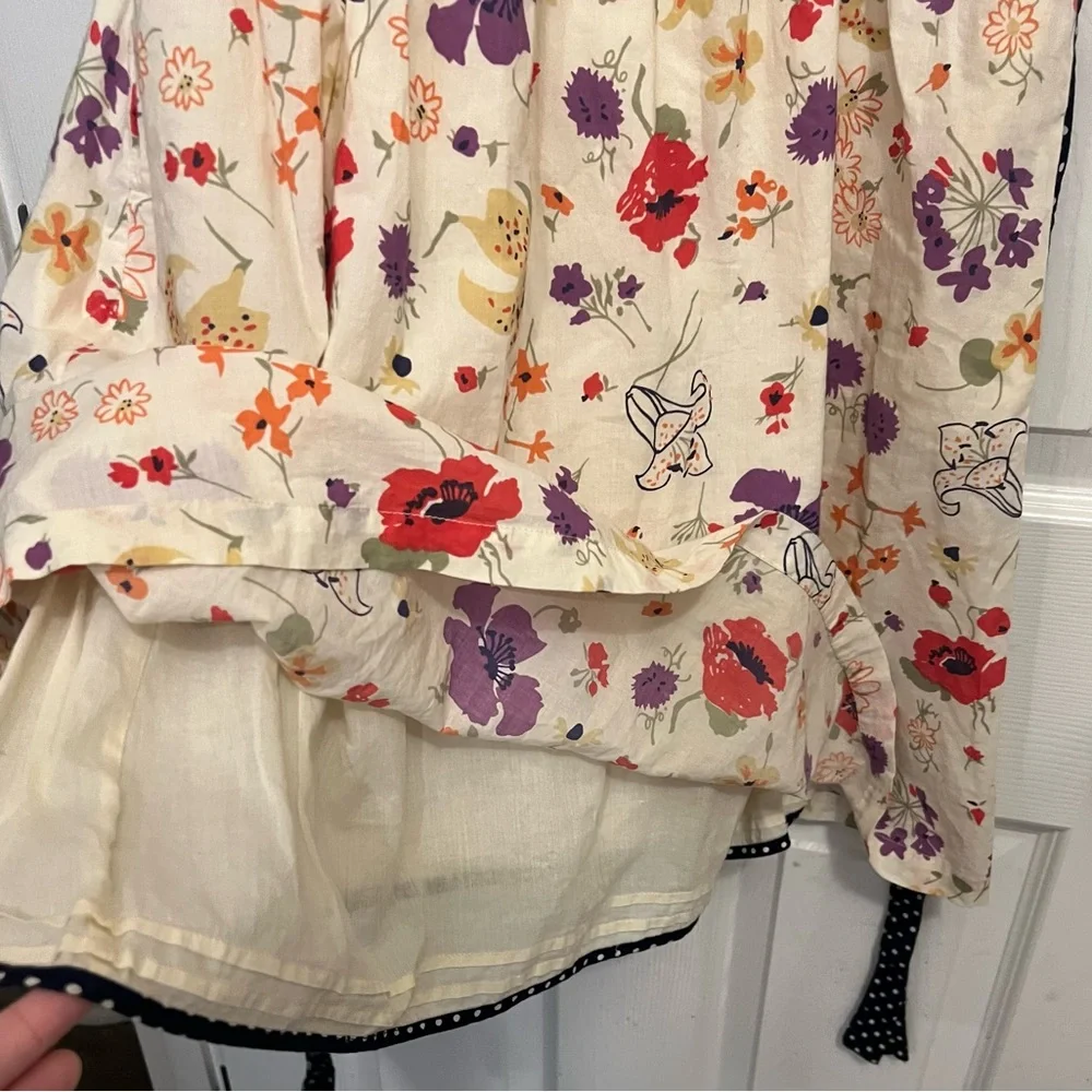 Anthropologie Cream Floral Midi Dress with Black Trim - Picture 7 of 16